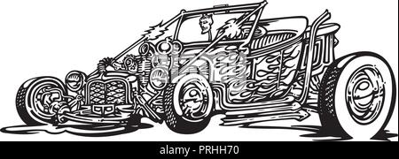 Vector retro clipart voiture hotrod cartoon Illustration. Classic vintage car Illustration de Vecteur