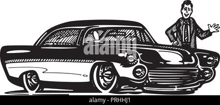 Vector retro clipart voiture hotrod cartoon Illustration. Classic vintage car Illustration de Vecteur