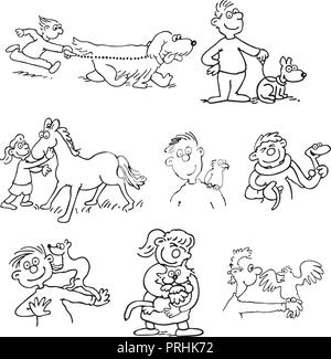 Vector illustration dessinée à la main de l'Entraîneur des animaux et les soins cartoon Illustration de Vecteur