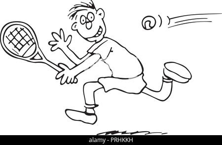 Man playing tennis. décrites caricature handrawn croquis illustration vecteur. Illustration de Vecteur