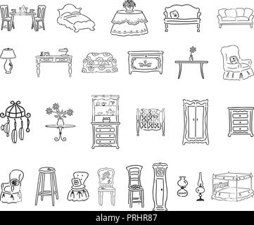 Ensemble de meubles. décrites caricature handrawn vecteur illustration croquis.. Collection Illustration de Vecteur
