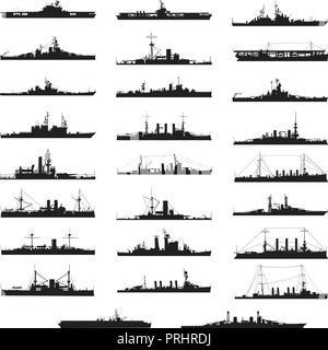 Ensemble de navire silhouette noir et blanc et des bateaux . Collection Illustration de Vecteur