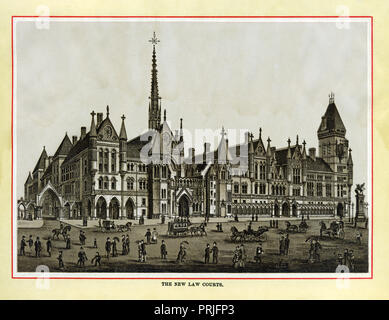 Le nouveau palais de justice, 1883 gravure sur acier de haute qualité de la Royal Courts of Justice, inauguré par la Reine Victoria l'année d'avant sur le brin tout près des limites de la ville de Londres comme marquée par sur Fleet Street Temple Bar Banque D'Images