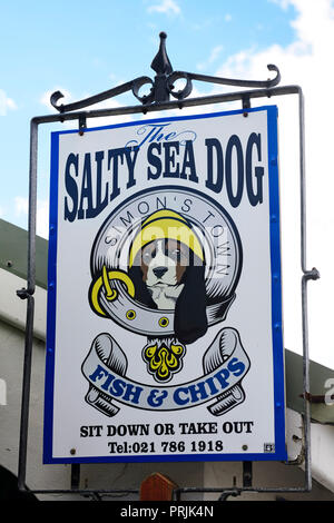 Les Salty Seadog, signer, de poisson frites und restaurant, Simon's Town, Western Cape, Afrique du Sud Banque D'Images