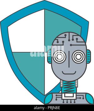 Humanoid robot bouclier avec l'icône isolé Illustration de Vecteur