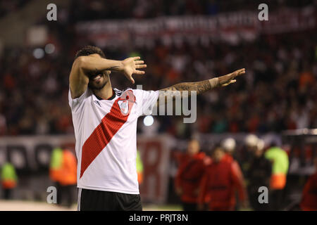 Ignacio Scocco (rivière) célébrant son but contre Independiente dans le stade Monumental Vespucio Liberti à Buenos Aires, Argentine Banque D'Images