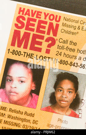 Avez-vous vu moi petite annonce de fille noire manquante) enfants disparus, les enfants disparus, personnes disparues, personnes disparues - USA Banque D'Images