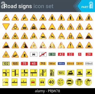 La signalisation routière isolé sur fond blanc. Panneaux d'avertissement, plaques et signes militaires complémentaires. Le trafic de haute qualité de la signalisation routière. Illustration de Vecteur