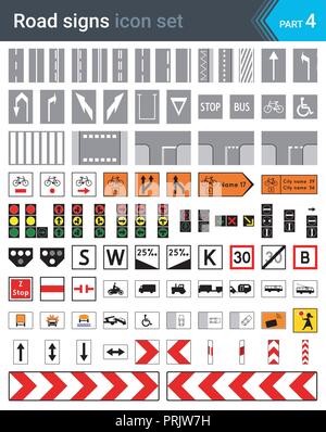 La signalisation routière isolé sur fond blanc. Le marquage routier signes, signes de pistes cyclables, des feux de circulation des signes, des plaques et des panneaux complémentaires tramway. Qualité élevé Illustration de Vecteur