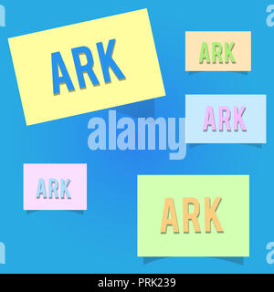 Main conceptuel montrant l'écriture d'affaires mettant en vedette Grand Arche photo bateau en bois construit par Noé pour survivre d'inondation. Banque D'Images