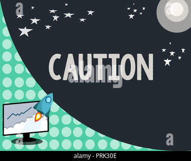 Main conceptuel écrit, indiquant la prudence. Photo d'affaires mettant en vedette soin pris pour éviter le danger ou d'erreurs panneau d'avertissement de la prévention. Banque D'Images