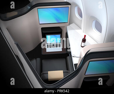 Classe affaires de luxe suite en cabine de l'avion. Le rendu 3D image. Banque D'Images