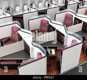 Des suites de classe affaires de luxe en cabine de l'avion. Le rendu 3D image. Banque D'Images