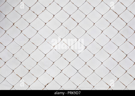 Close-up mur blanc couvert d'mellaic caillebotis. Cage metal Texture sur net isoler on white background with clipping path Banque D'Images