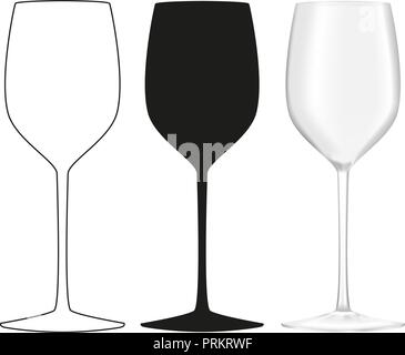 Verre de vin. Contours, silhouette d'icône et de modèle 3D Illustration de Vecteur