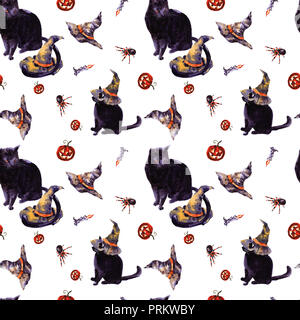 Jeu d'Halloween de symbole. Illustration à l'aquarelle à la main les personnages de dessins animés pour les enfants, livre de coloriage coloriages, t-shirt print, icône, l Banque D'Images