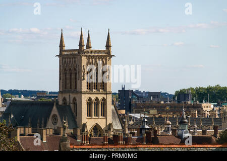 St John's College et les bâtiments environnants, à partir de la motte castrale de vue, Cambridge, Royaume-Uni Banque D'Images