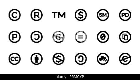 Licence et copyright signer ensemble avec les marques, les creative commons, domaine public et d'autres icônes. Illustration de Vecteur