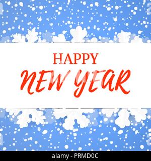 Happy New Year greeting poster design. Les vacances d'hiver, arrière-plan modèle avec flocons de neige et papier Illustration de Vecteur
