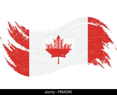 Drapeau national du Canada, conçu à l'aide de coups de pinceau,isolé sur un fond blanc. Vector Illustration. Illustration de Vecteur