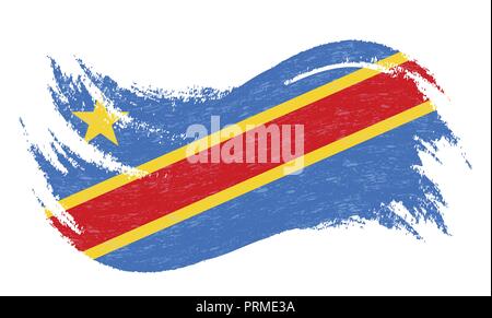 Drapeau national de la République démocratique du Congo, conçu à l'aide de coups de pinceau,isolé sur un fond blanc. Vector Illustration. Illustration de Vecteur