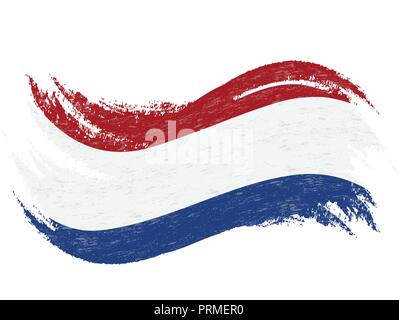 Drapeau national du Pays-Bas, conçu à l'aide de coups de pinceau,isolé sur un fond blanc. Vector Illustration. Illustration de Vecteur