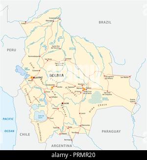 La Bolivie carte vectorielle avec les grandes villes et les routes. Illustration de Vecteur