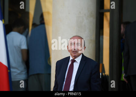 16 juillet 2018 - Paris France : le ministre français de l'intérieur, Gérard Collomb quitte le palais de l'Élysée après la réception de l'équipe de France de football qui a remporté la Coupe du monde. *** FRANCE / PAS DE VENTES DE MÉDIAS FRANÇAIS *** Banque D'Images