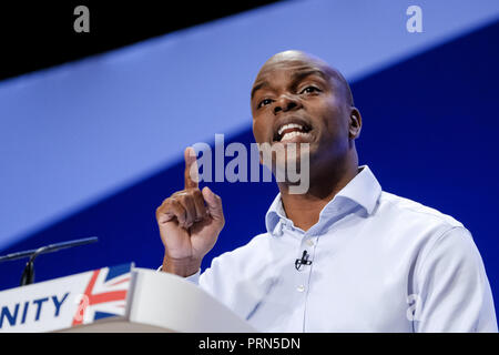 Shaun Bailey au congrès du parti conservateur le mercredi 3 octobre 2018 tenue à ICC Birmingham Birmingham , . Sur la photo : Shaun Bailey est un homme politique britannique et délégué à la jeunesse, qui est le candidat du Parti conservateur pour l'élection du maire de Londres en 2020. Photo par Julie Edwards. Banque D'Images