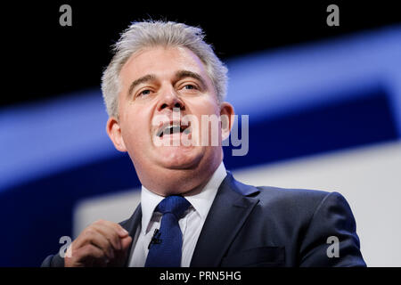 Brandon Lewis, Ministre sans portefeuille, président du parti conservateur au congrès du parti conservateur le mercredi 3 octobre 2018 tenue à ICC Birmingham Birmingham , . Sur la photo : Brandon Lewis, Ministre sans portefeuille, président du parti conservateur. Photo par Julie Edwards. Banque D'Images