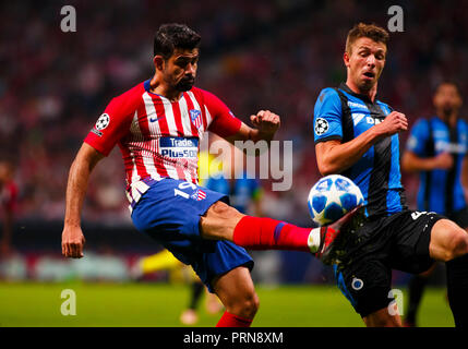 Madrid, Espagne. 3ème Oct 2018. Diego Costa de l'Atletico de Madrid au cours de l'UEFA Champions League 2018/19 match entre l'Atletico de Madrid et le Club de Bruges, à Wanda Metropolitano Stadium à Madrid le 3 octobre 2018. (Photo de Guille M./Cordon Press) Credit : CORDON PRESS/Alamy Live News Banque D'Images