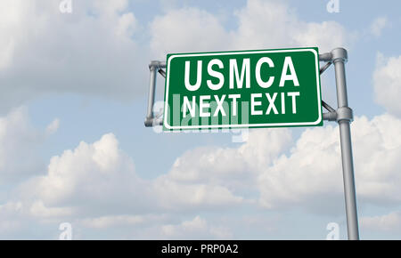 USMCA Amérique du Nord accord commercial comme une entente économique entre les États-Unis du Mexique et le Canada en tant que 3D illustration. Banque D'Images