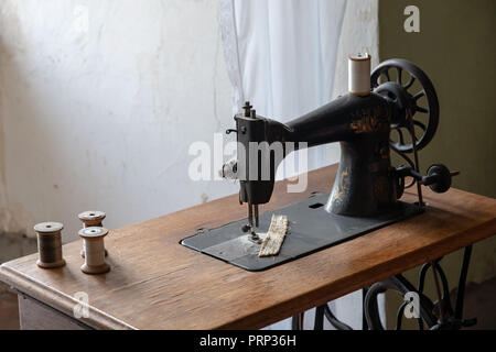 Machine à coudre antique château Veveri en Moravie du Sud, République Tchèque Banque D'Images