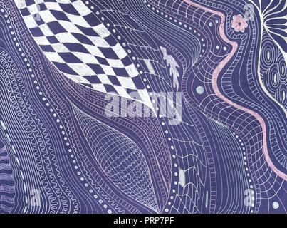 La main peinte photo - abstract pattern sur papier violet dessiné par Rose et stylo métallique argent Banque D'Images