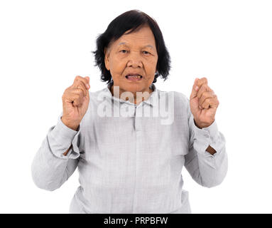 Senior woman effrayé et choqué isolé sur fond blanc Banque D'Images