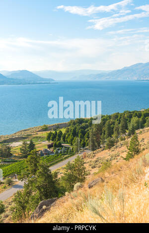 Vue sur le lac Okanagan de Munson Mountain à la recherche au nord vers Kelowna Banque D'Images