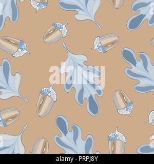 Modèle vectoriel continu avec les feuilles d'automne. Dessin d'acorn et feuille de chêne. Illustration de Vecteur