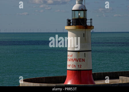 Port de Newhaven phare à la fin de la mur du port. Banque D'Images