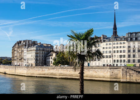 Vue de bâtiments sur la Seine à Paris, France. Banque D'Images