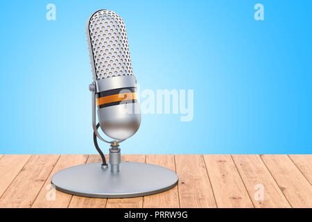 Microphone parabolique sur la table en bois, rendu 3D Photo Stock