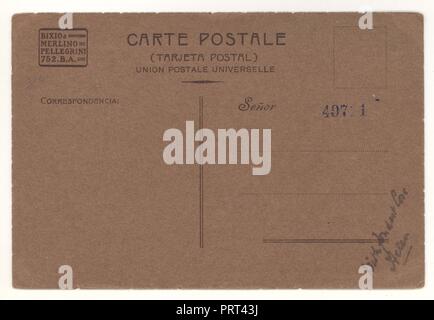 Au dos de la carte postale Argentine du début des années 1900, Buenos Aires, Argentine, non utilisée de façon postale vers les années 1920 Banque D'Images