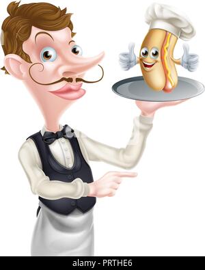 Cartoon Hotdog Waiter Illustration de Vecteur