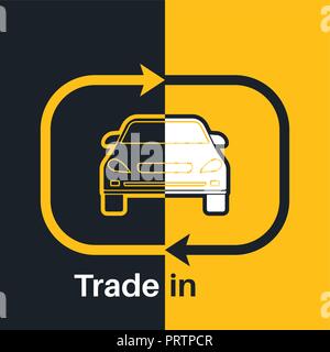 Deux moitiés de la voiture avec une flèche change index sur un fond noir et jaune. Obtenez plus joli Concept les opérations qu'elle est faite avec le véhicule. Un Illustration de Vecteur