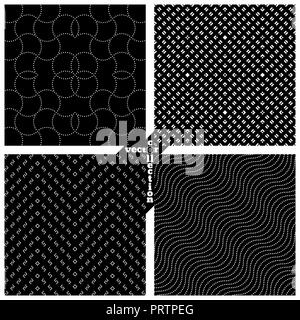 Jeu de vector pattern transparente. Résumé fond monochrome. Textures stylé et moderne. Répéter régulièrement des formes géométriques, points, zigzague, diago Illustration de Vecteur