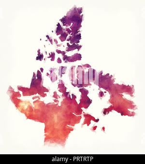 Territoire du Nunavut aquarelle carte du Canada devant un fond blanc Banque D'Images