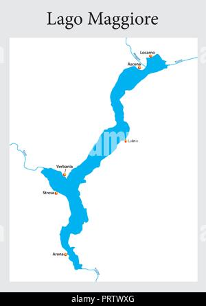 Petit contour plan de la partie supérieure du lac Majeur, l'italien en Italie. Illustration de Vecteur