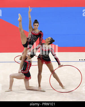 Sofia, Bulgarie - 16 septembre, 2018 : l'équipe au cours de l'Franceperforms 2018 Championnats du monde de gymnastique rythmique. Tournoi de groupe. Banque D'Images