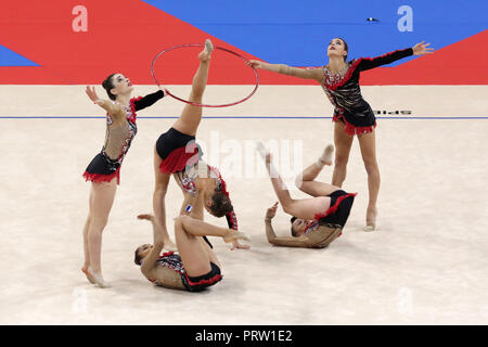 Sofia, Bulgarie - 16 septembre, 2018 : l'équipe au cours de l'Franceperforms 2018 Championnats du monde de gymnastique rythmique. Tournoi de groupe. Banque D'Images