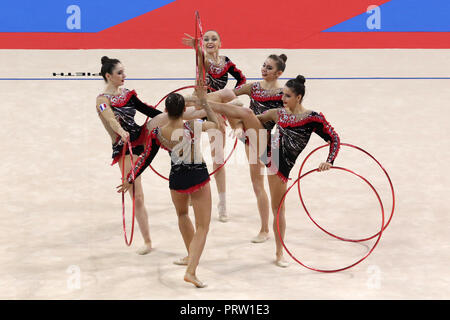 Sofia, Bulgarie - 16 septembre, 2018 : l'équipe au cours de l'Franceperforms 2018 Championnats du monde de gymnastique rythmique. Tournoi de groupe. Banque D'Images