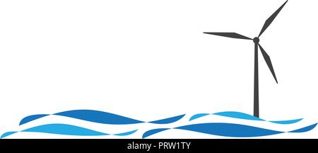 Éolienne Offshore vecteur logo Illustration de Vecteur